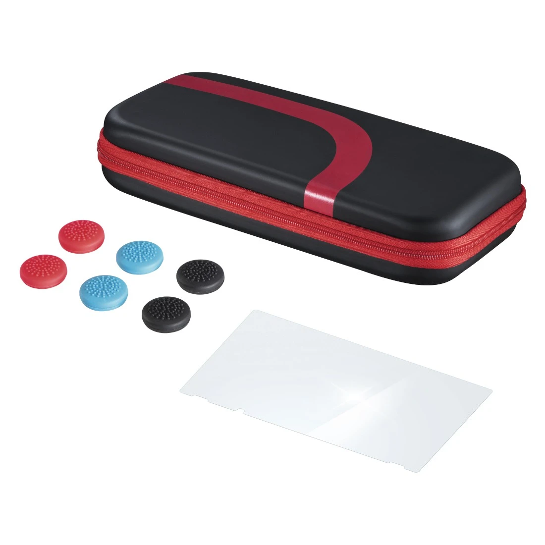 Set (Tasche, Schutzglas, Control-Aufsätze) für Nintendo Switch, Schwarz/Rot  | Hama