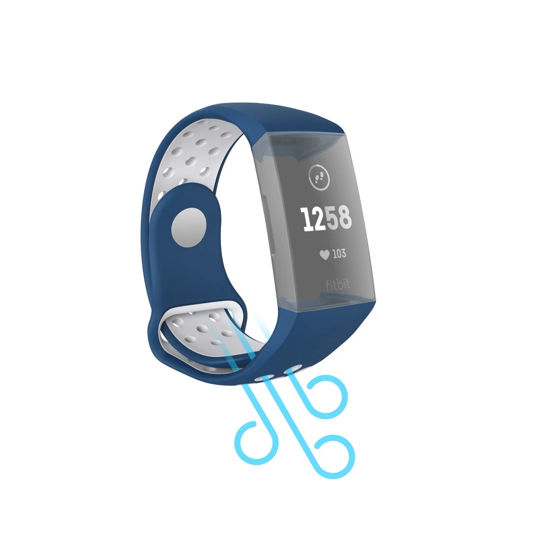 | Fitbit atmungsaktives Hama für Uhrenarmband, Charge 3/4, Sportarmband Blau/Grau