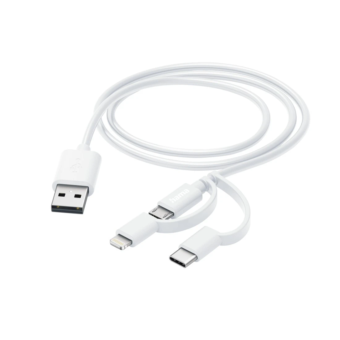 3in1 Multi-Ladekabel, USB-A - Micro-USB, USB-C und Lightning, 1,0 m, Weiß