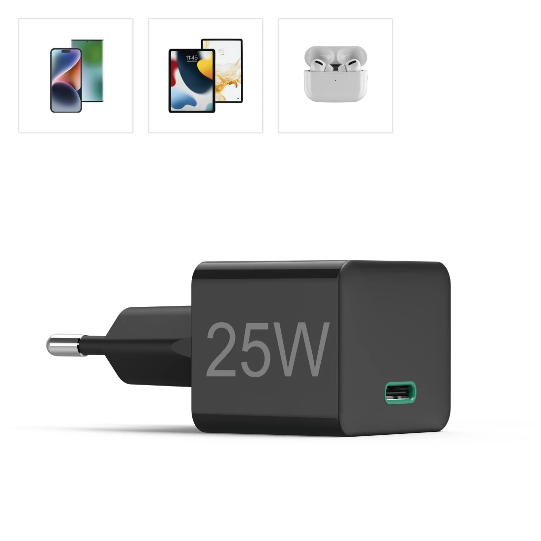 Schnellladegerät, USB-C, PD/Qualcomm®, Mini-Ladegerät, 25 W, | Schwarz Hama