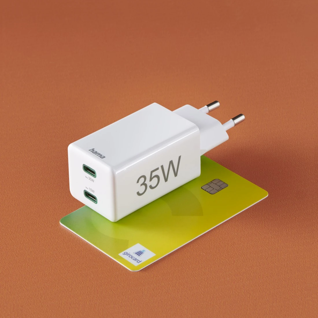 Schnellladegerät, 2x USB-C, PD/Qualcomm®, Mini-Ladegerät, 35 W, Weiß